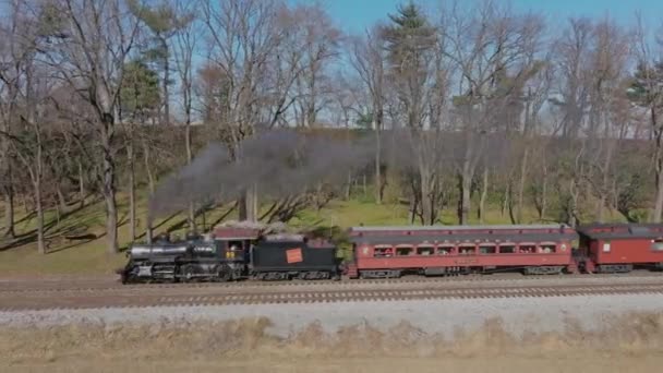 Ronks Pennsylvania November 2022 Drönare Sidovy Över Antik Ångpassagerare Tåg — Stockvideo