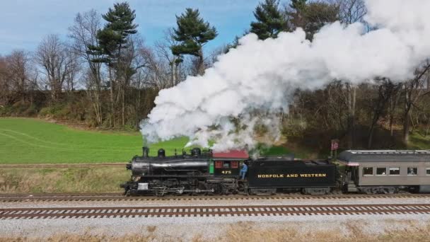 Ronks Pennsylvania Aralık 2022 Buharlı Yolcu Treni Nin Nsansız Hava — Stok video