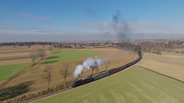 Ronks Pennsylvania December 2022 Aerial View Slow Motion Steam Passenger — Stock video
