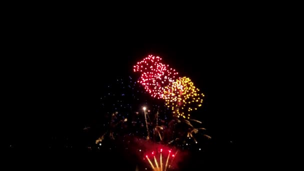 Drone View July 4Th Fireworks Captured Half Speed Multiple Bursts — Stock video