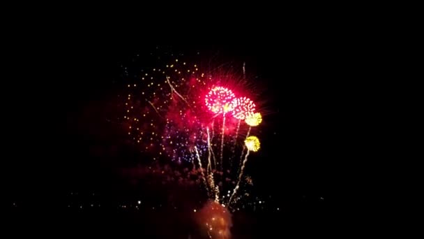 Drone View July 4Th Fireworks Captured Half Speed Multiple Bursts — Stock video