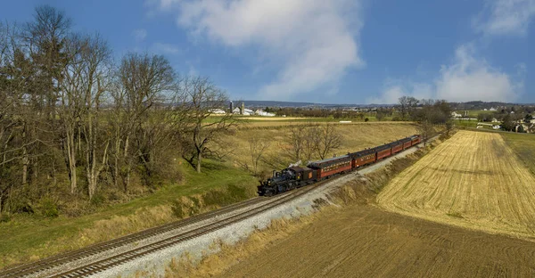 Ronks Pennsylvania 2022 November Drone View Restored Steam Passenger Train — Stock Fotó