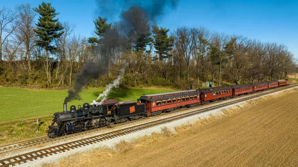 Ronks Pennsylvania 2022 November Drone View Restored Steam Passenger Train — Stock Fotó