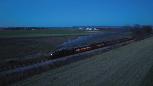 Ronks Pennsylvania November 2022 Drone Night View Steam Passenger Train — Vídeo de Stock