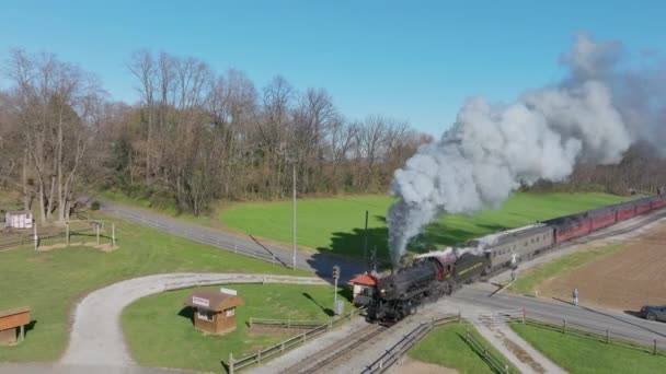 Ronks Pennsylvania Kasım 2022 Yavaş Hareket Antik Buharlı Yolcu Treni — Stok video