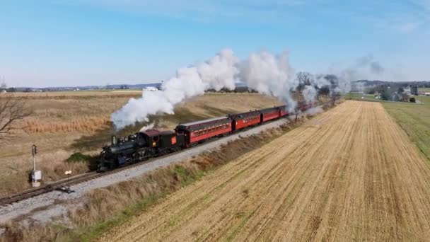 Ronks Pensilvânia Dezembro 2022 Drone View Antique Steam Passenger Train — Vídeo de Stock