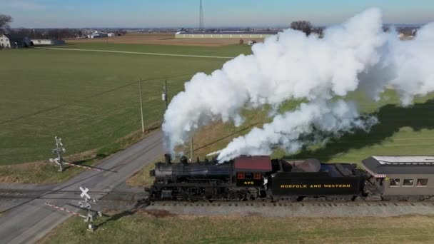 Ronks Pensylwania Grudnia 2022 Aerial Side View Steam Passenger Train — Wideo stockowe