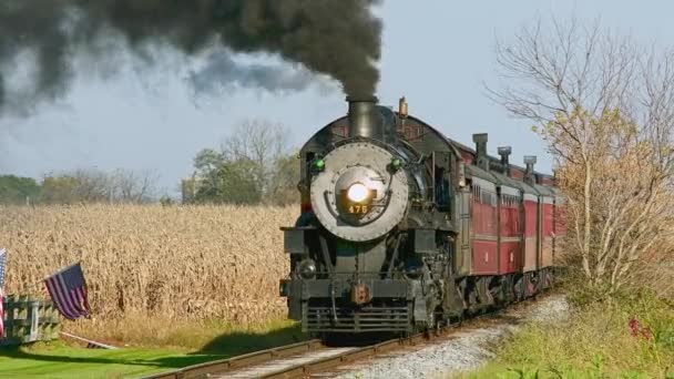 Ronks Pensilvânia Outubro 2022 View Approaching Antique Steam Passenger Train — Vídeo de Stock