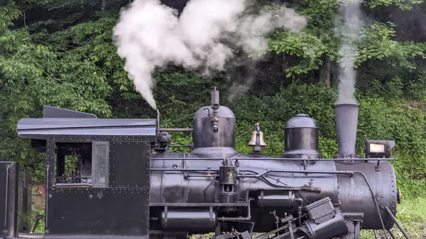 Eine Seitenansicht Einer Climax Antiken Dampflokomotive Beim Aufwärmen Für Einen — Stockfoto