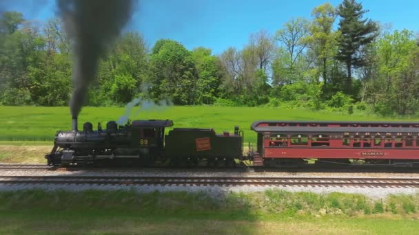 Ronks Pennsylvania Mayıs 2023 Antik Buharlı Yolcu Treni Nsansız Hava — Stok video