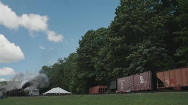 Cass West Virginia Juni 2022 Low View Five Shay Locomotives — Stok Video