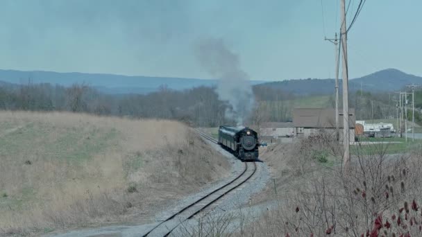 Рокхилл Пенсильвания Апреля 2023 Возвышенный Вид Антикварный Восстановленный Паровозный Поезд — стоковое видео