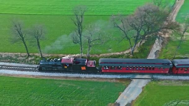 Ronks Pensylwania Kwietnia 2023 Aerial Side View Steam Passenger Train — Wideo stockowe