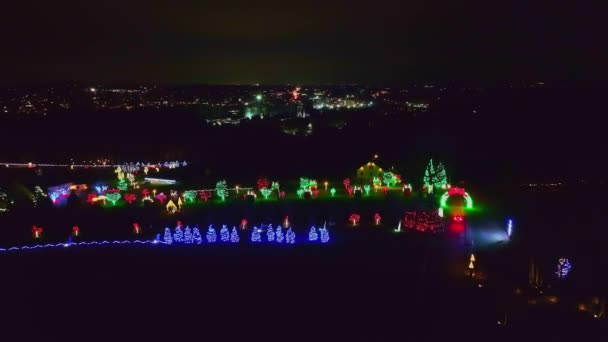 Una Vista Aerea Grande Display Natale Con Illuminazione Led Accesa — Video Stock
