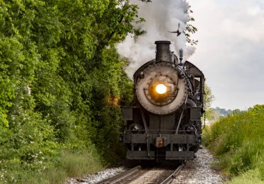 Buharlı Motorun Vuruşu Üzerine Bir Kafa Üfleyen Duman Bir Bahar Günü Sürpriz Bir Kuş Yakalıyor