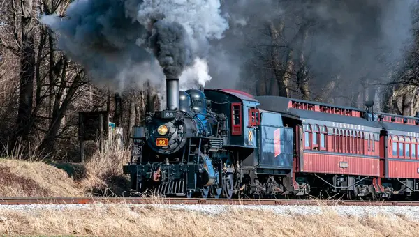 Ronks Pennsylvania Estados Unidos Febrero 2024 Tren Vapor Está Viajando Fotos de stock libres de derechos