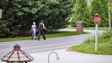 Tarihi giysiler giymiş iki kişi köy yolunda rahatça yürüyor. Bereketli yeşillik onları çevrelemiş, parlak bir günde huzurlu bir atmosfer yaratmış..