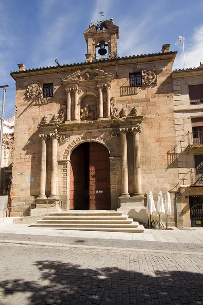 Facade of the ancient Church of Saint Martin, or Parroquia de San Martin de Tours church in Salamanca, Spain