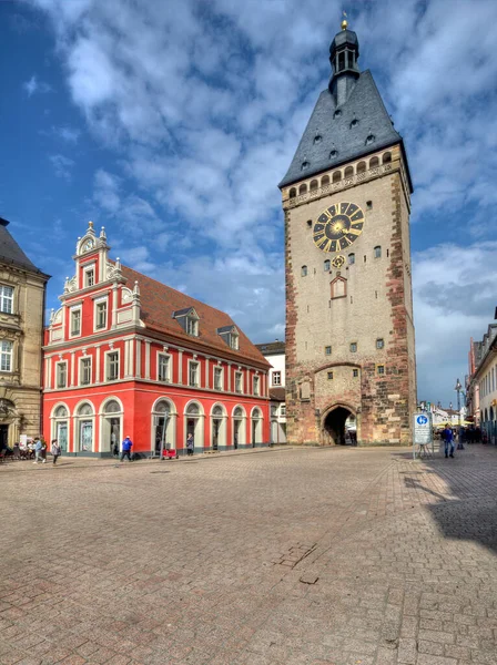 Speyer Germany May 2014 Tourists Walk Plaza Front Old Clock — Stock Photo, Image