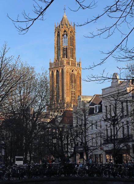 Utrecht Nederländerna Mars 2017 Dom Tower Och Folk Bro Urecht — Stockfoto