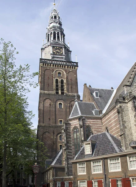 Вежа Старої Церкви Центрі Амстердама Голландія Стокове Фото