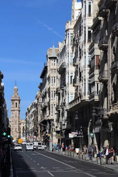 Валенсия Испания Апреля 2023 Года Улица Башня Кампанар Санта Катерина Лицензионные Стоковые Изображения