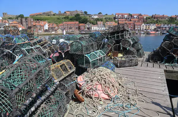 Whitby Reino Unido Junho 2022 Redes Pesca Porto Whitby Reino Fotografia De Stock