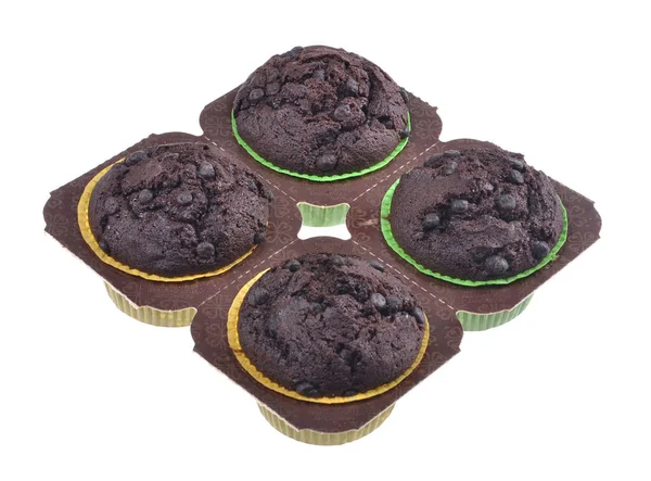 Muffins Hausgemachte Cupcakes Einem Papiertablett Schokoladenmuffin Mit Schokoladenstücken Selektiver Fokus lizenzfreie Stockbilder