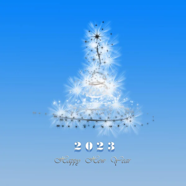 Zarif Parlak Mavi Bir Yeni Yıl Arkaplanı Güzel Bir Köknar — Stok fotoğraf
