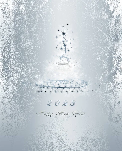 Zarif Parlak Gümüşi Bir Yeni Yıl Arkaplanı Güzel Bir Köknar — Stok fotoğraf
