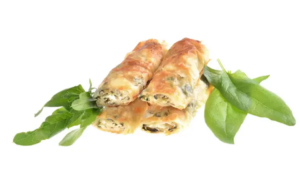 Healthy Spinach Pie Fresh Spinach Leaves Isolated White Background Royalty Free Stock Images