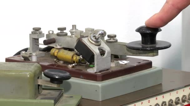 Telegrapher Sending Morse Code Man Operating Telegraph Key Hand Sending — Stock Video
