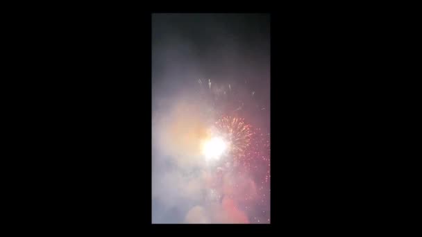 Pionowe Kadrowanie Pokazuje Powolny Ruch Fajerwerków Eksplodujących Podczas Uroczystości Lipca — Wideo stockowe