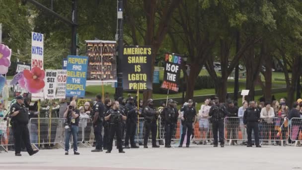 Atlanta Usa October 2023 Pride Parade Participants Walk Rightwing Extremists — Stock Video
