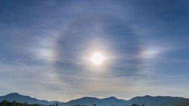 Sun Halo Optical Phenomenon On Sky Background 4K Time Lapse (zoom out)