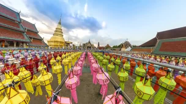 Tiny Planet Beautiful Lanterns Decoration Temple Lamphun Thailand Day Night — Wideo stockowe