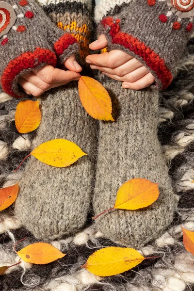 Warm Woolen Clothes Close Warm Mittens Socks — Stock Photo, Image