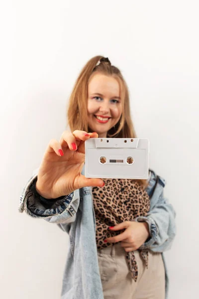 Woman 90S Style Clothes Tape Cassette — Stock Photo, Image