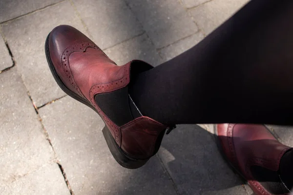 Botas Cuero Marrón Moda Primeros Planos Zapatos Con Estilo Las — Foto de Stock