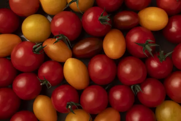 Mix Yellow Red Black Cherry Tomatoes Top View — Stock Photo, Image