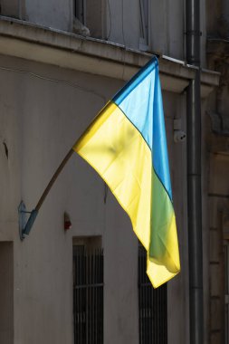 Lviv, Ukrayna - 24 Ağustos 2023. Ukrayna 'nın Bağımsızlık Günü. Ukrayna bayrağı güneşle aydınlandı.