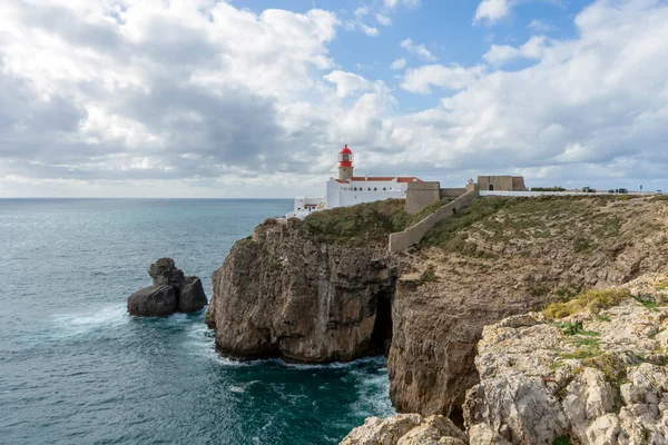 Sagres Portugal February 2023 Lighthouse Cabo Vicente Вид Ідилічний Ландшафт — стокове фото