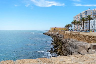 CADIZ, İspanya - 30 Nisan 2023: 30 Nisan 2023 'te İspanya' nın Cadiz Körfezi 'nin panoramik manzarası