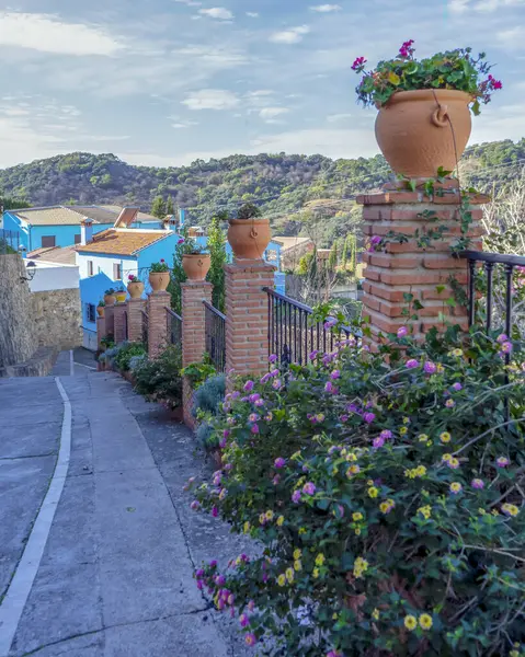 stock image JUZCAR, SPAIN - JANUARY 4 2024: Amaizing morning on blue Smurfs Village in Juzcar, Spain on January 4, 2024