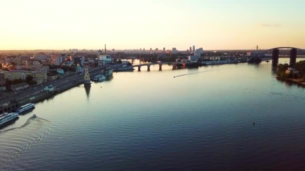 Vue Par Drone Sur Large Rivière Dniepr Kiev Oiseaux Vue — Video