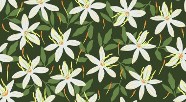 Hand drawn floral seamless patterns. Natural wallpaper, Exotic flowers print decoration. Illustration for fabric, textiles, clothing, wall art, printing and design project, etc.
