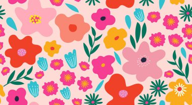 Abstract hand drawn floral seamless patterns. Natural wallpaper, Exotic flowers print decoration. Illustration for fabric, textiles, clothing, wall art, printing and design project, etc.