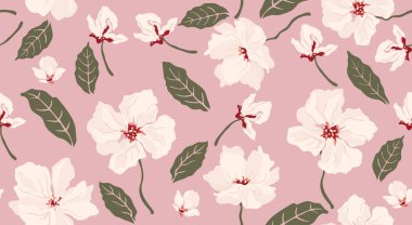 Hand drawn floral seamless patterns. Natural wallpaper, Exotic flowers print decoration. Illustration for fabric, textiles, clothing, wall art, printing and design project, etc.