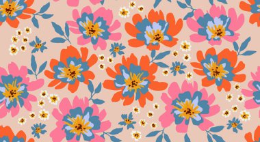 Hand drawn floral seamless patterns. Natural wallpaper, Exotic flowers print decoration. Illustration for fabric, textiles, clothing, wall art, printing and design project, etc.