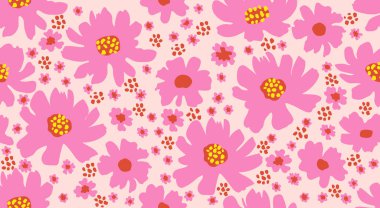 Abstract hand drawn flowers seamless patterns. Natural wallpaper, floral decoration. Illustration for fabric, textiles, clothing, wall art, printing and design project, etc.